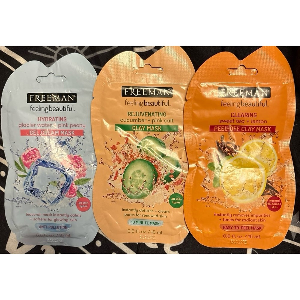 NEW Freeman Set of 3 Face Masks -‎ Gel Cream/Clay/Peel Off/Clay